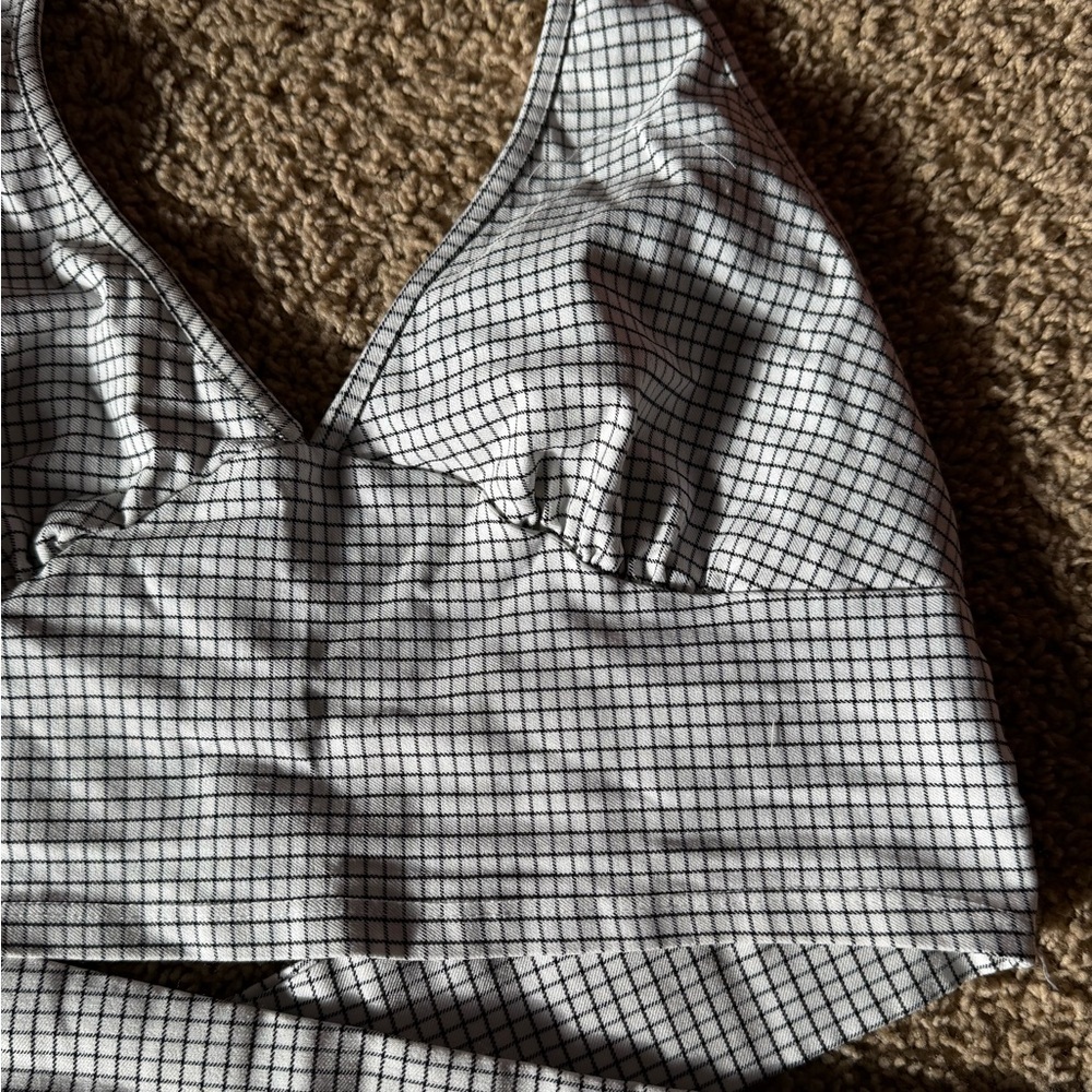 Black and White Checkered Top, tie in back, fits XS-L